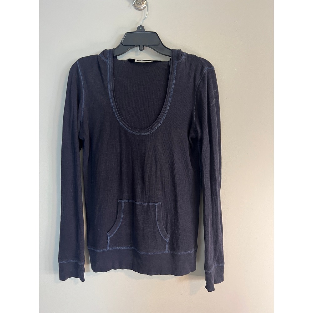 Norma Kamali Indigo Waffle Knit Thermal Hoodie Scoop Neck NK39209 Mens M